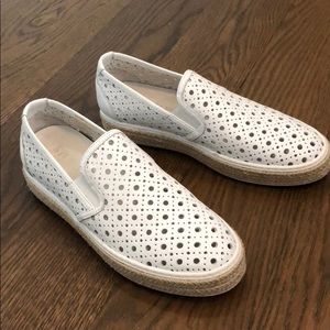 White slip on shoe with rope bottom